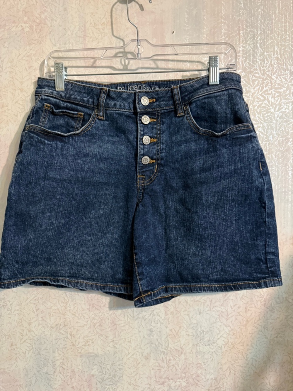 Maurices M Jeans Dark Blue Button-Front Boyfriend Denim Shorts‎ Sz 10